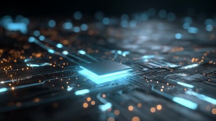 Futuristic circuit board animation with glowing components for modern tech applications - Powered by Adobe