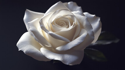 A single white rose with delicate, velvety petals displayed against a soft, pastel black clear background.