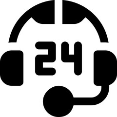 24 hours support glyph icon. Strong and solid vector icon for websites, mobile interfaces, presentations, and visual branding. High quality and easy to edit.