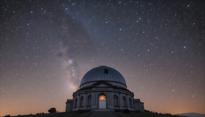 Obraz premium Large astronomical telescope installed on top of a hill, designed for observing celestial objects and conducting astrophysics research