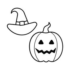 Cute Halloween Vector Outline with Pumpkin, Ghost & Candy
