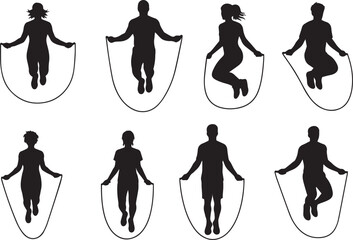 Jump Rope Silhouette Vector Collection, Skipping Exercise Poses