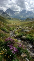 Fototapeta premium beautiful alpine meadow, landscape, vertical, mountains