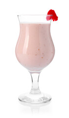 Tasty raspberry milkshake in glass isolated on white