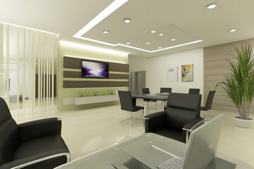 Fototapeta premium Modern Corporate Boardroom with Sleek Design and Advanced Presentation Setup