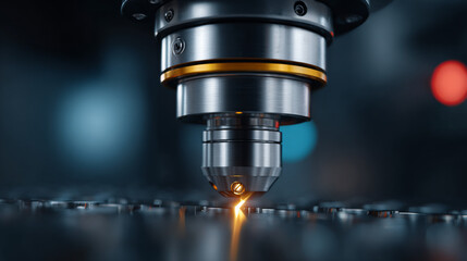 Precision Machining: A close-up view of a sophisticated CNC machine in operation, emitting a bright spark during a finely-tuned industrial process. 