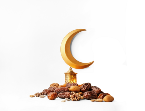 Ramadan Crescent Lanterns Dates Juices on Transparent Background
