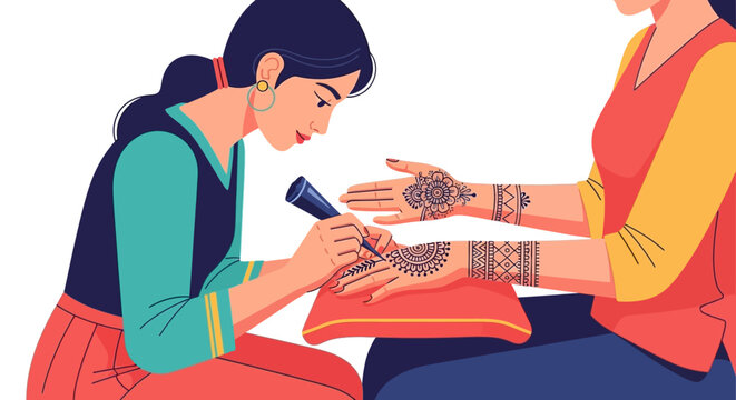 Artist applying intricate henna designs on a person's hand