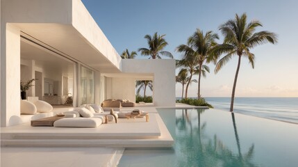 Modern white villa with infinity pool overlooking the ocean at s