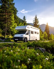 Campervan in scenic mountain setting