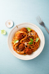 Spaghetti with meatballs and cheese