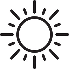 Sun icon isolated on white background, symbolizing solar energy, light, and the brightness of a summer day, radiating warmth and heat in a simple and modern line art style