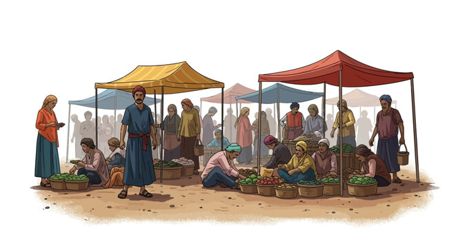 Diverse People Engaging in Lively Outdoor Market Activity