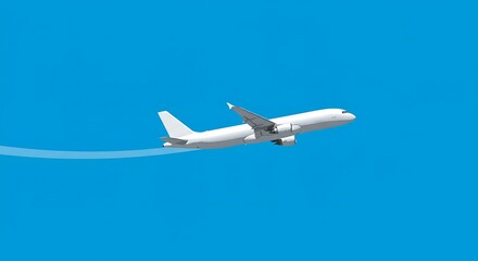 Flat White Passenger Airplane Taking off with Contrail Illustration