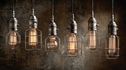 Obraz premium Vintage Edison Bulbs Hanging with Dark Background, Creative Lighting Design, Energy-Efficient Interior Decor