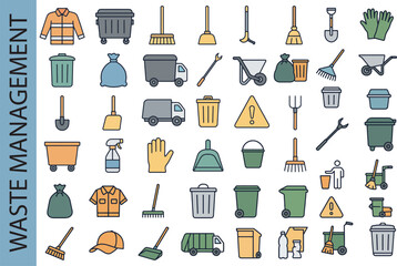 Garbage Collection & Waste Management Color Icon Set. Sanitation & Cleaning Symbols.