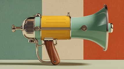 Retro megaphone, vibrant colors, vintage style