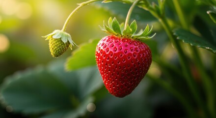 Ripe Strawberry on the Vine A Close-Up View