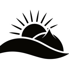Hill & Sun vector clean black silhouette design white background