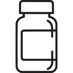 Pill bottle icon isolated on white background, representing medicine, medication, and healthcare, often used for storing tablets, capsules, and vitamins for treatment and wellness