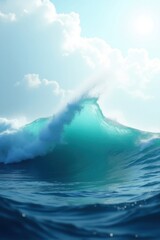 Majestic Ocean Wave Cresting Under a Bright Sunny Sky with Wispy Clouds
