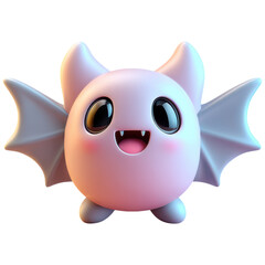 Fototapeta premium Cute pastel cartoon bat with halloween decor style smiling happily with small fangs and wings in charming round shape