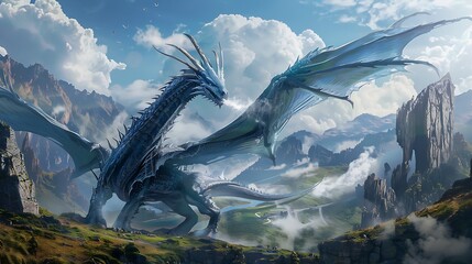 A laboratory scene showing a massive dragon restrained in a high-tech containment chamber, scientists using advanced bioengineering equipment to modify its DNA strands displayed on holographic screen