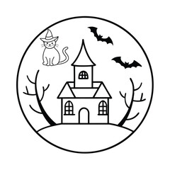  Minimal Halloween Haunted House Vector Line Art