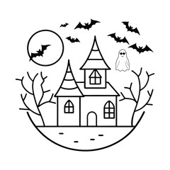  Minimal Halloween Haunted House Vector Line Art