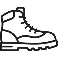 Hiking boot icon isolated on white background is a vector illustration of a rugged and durable footwear for outdoor activities, trekking, climbing, and mountain adventures