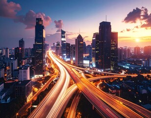 City lights highway intersection at dawn