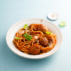 Spaghetti with meatballs and cheese