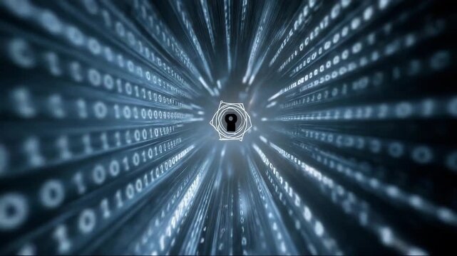 Abstract tunnel of binary code with a keyhole in the center  