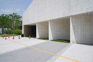 empty brick ground with modern building