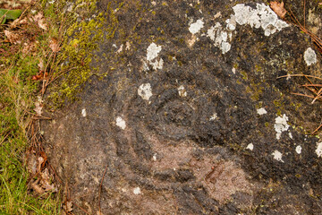 Rock petroglyph of concentric circles on granite rock. Freixo. Celanova. ourense