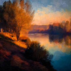 Fototapeta premium Create a Cinematic image of a Riverbank scenery