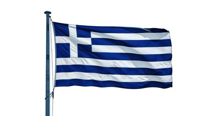 Fototapeta premium Greek Flag Flying Proudly Against White Background, Symbolizing Patriotism and National Identity
