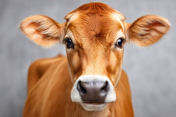 Jersey calf posing on gray background in studio shot