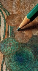 Artist drawing swirling teal patterns on wood