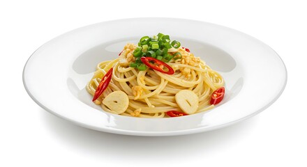 Delicious Spaghetti Aglio e Olio Dish Garnished with Fresh Ingredients
