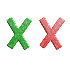 Obraz premium Green and red crosses representing correct and incorrect decisions on transparent background