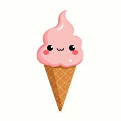 Cute Pink Ice Cream Cone with a Smiling Face and Whimsical Charm, Perfect for Bringing Joy and Sweetness to Any Summer Day or Dessert Table