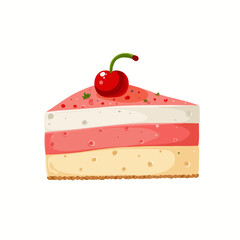 A Delicious and Colorful Layered Cake with Cherry Topping and Fresh Strawberries for a Sweet Treat on Any Occasion