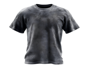  Front view of grey acid wash distressed T-shirt isolated on transparent background