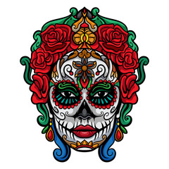 Colorful calavera catharina  mandala arts isolated on white background