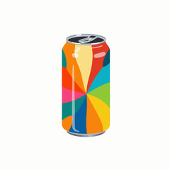 A Colorful Abstract Design on a Soda Can, Featuring Geometric Patterns in Vibrant Hues Representing Playfulness and Refreshment