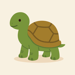 Cute cartoon turtle illustration in fresh green, perfect for product packaging, labels, web design, banners, book illustrations and art prints with a playful, child-friendly style.