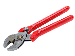 Fototapeta premium Heavy duty bolt cutter with bright red rubber handles on a white background