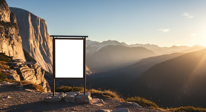 Blank Signboard Outdoor Display with Majestic Mountainous Landscape Scenery
