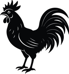 Beautiful Black Rooster Vector Illustration Silhouette
